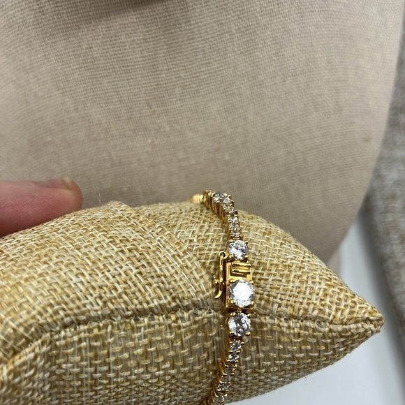 18K Gold Over 925 Silver CZ Tennis Bracelet - 7.25" - Picture 8 of 13